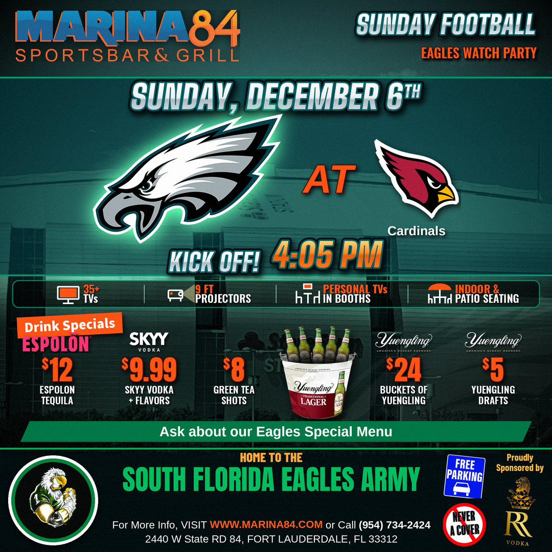 Eagles at Cardinals watch party, Sunday December 6, kickoff 4:05 PM