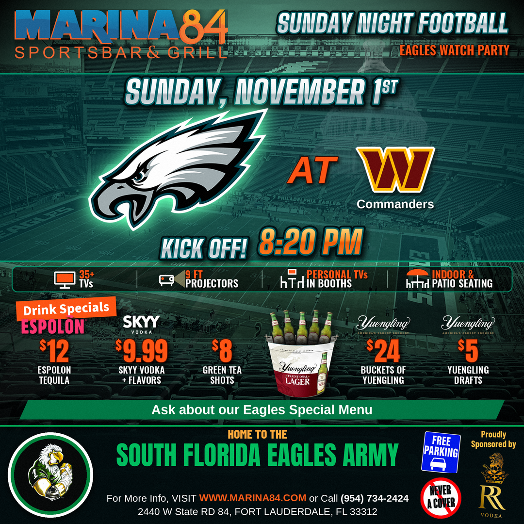 Eagles at Commanders watch party, Sunday November 1, kickoff 8:20 PM