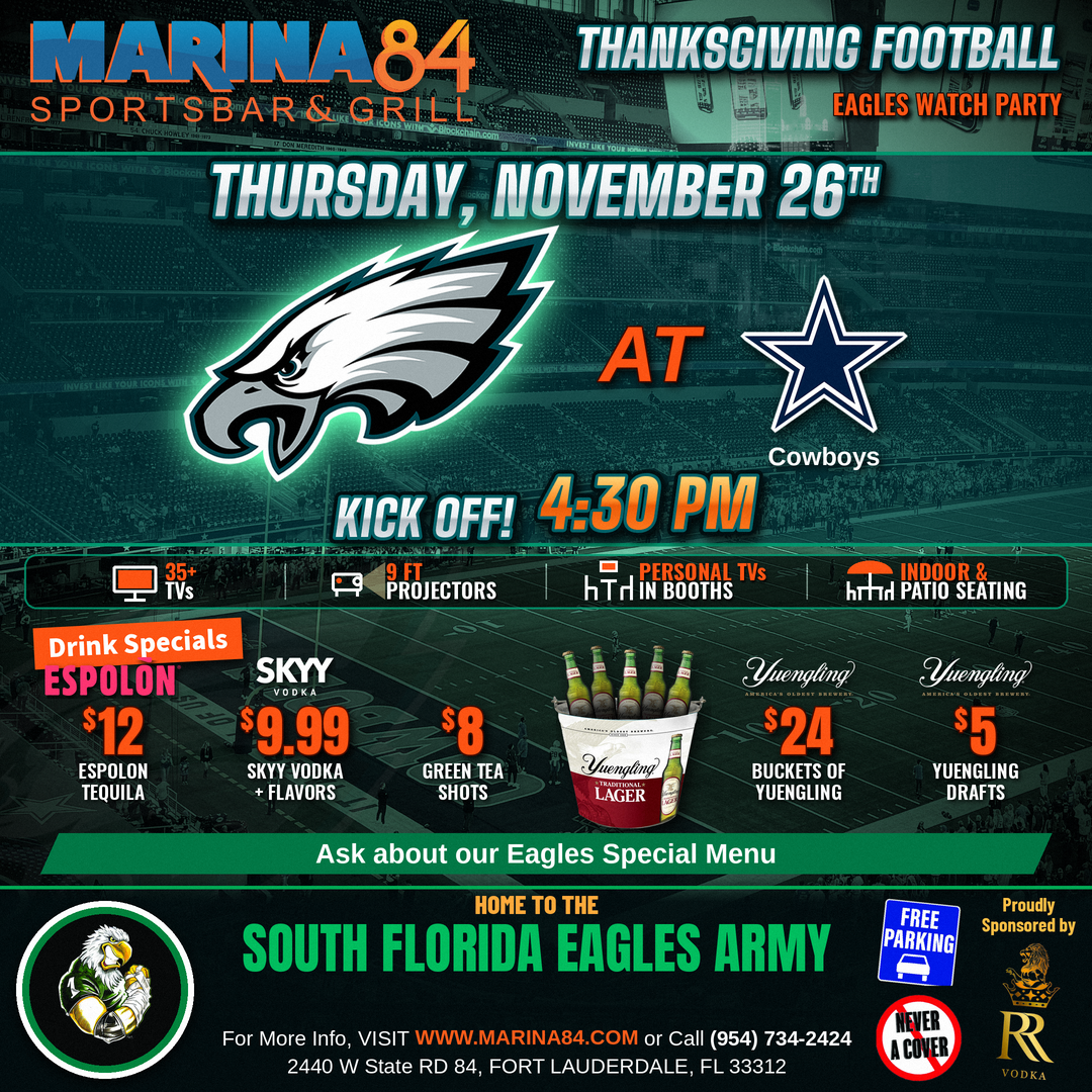 Thanksgiving Eagles at Cowboys watch party, Thursday November 26, kickoff 4:30 PM
