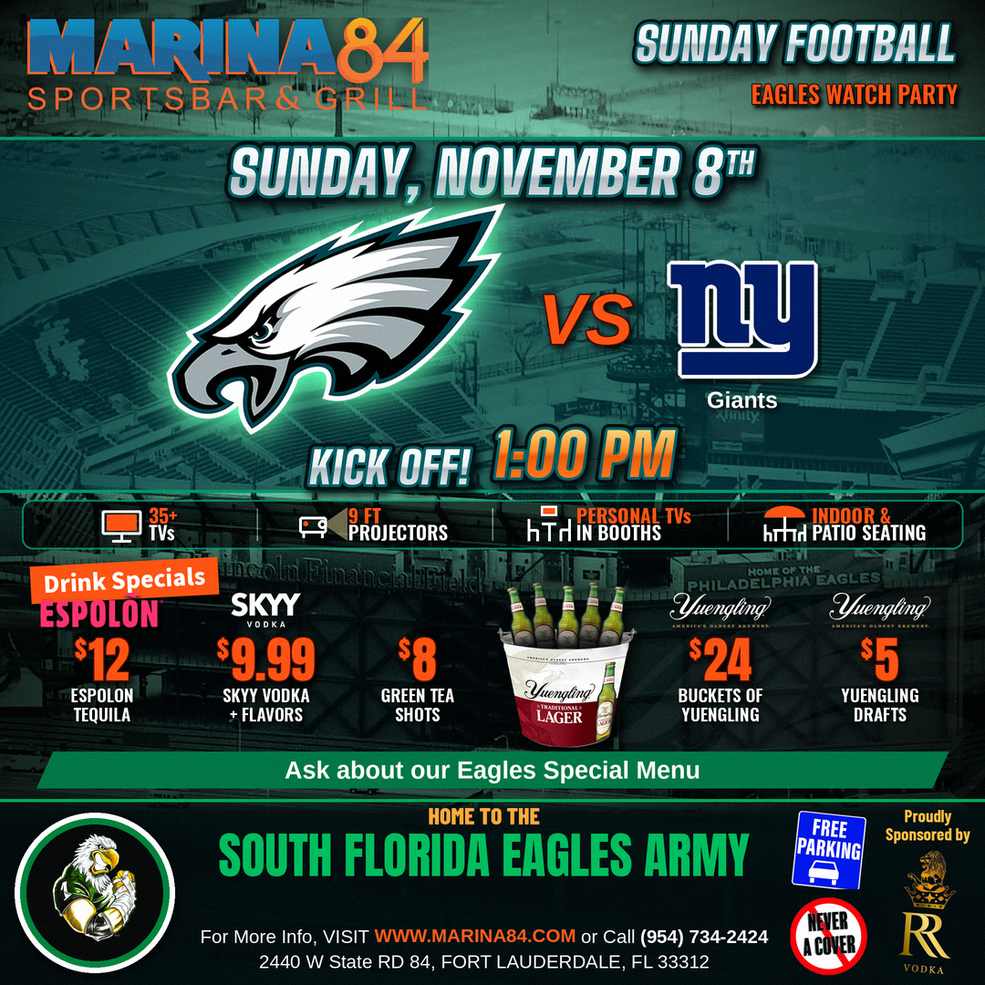 Eagles vs Giants watch party, Sunday November 8, kickoff 1:00 PM