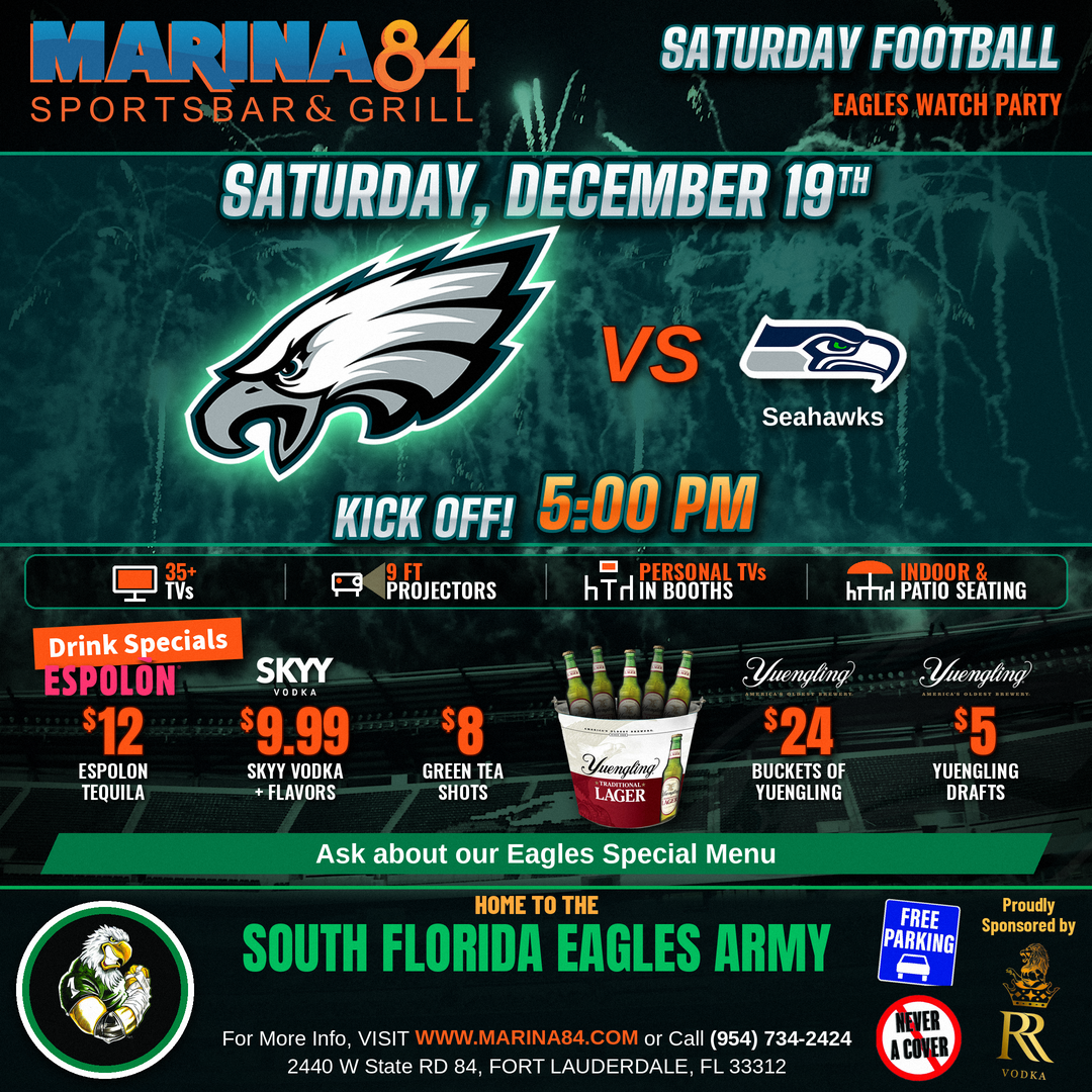 Eagles vs Seahawks watch party, Saturday December 19, kickoff 5:00 PM