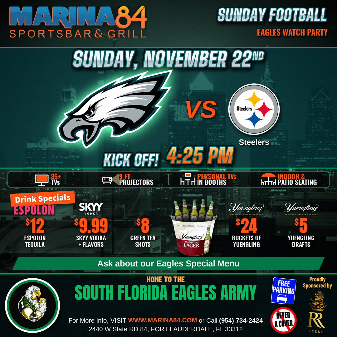 Eagles vs Steelers watch party, Sunday November 22, kickoff 4:25 PM
