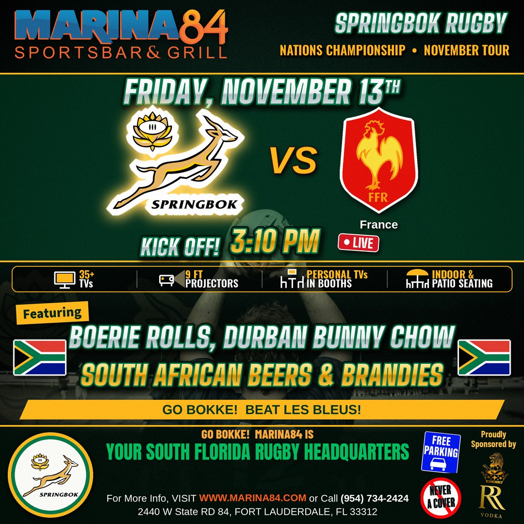 Springboks vs France rugby, Friday November 13, live kickoff 3:10 PM