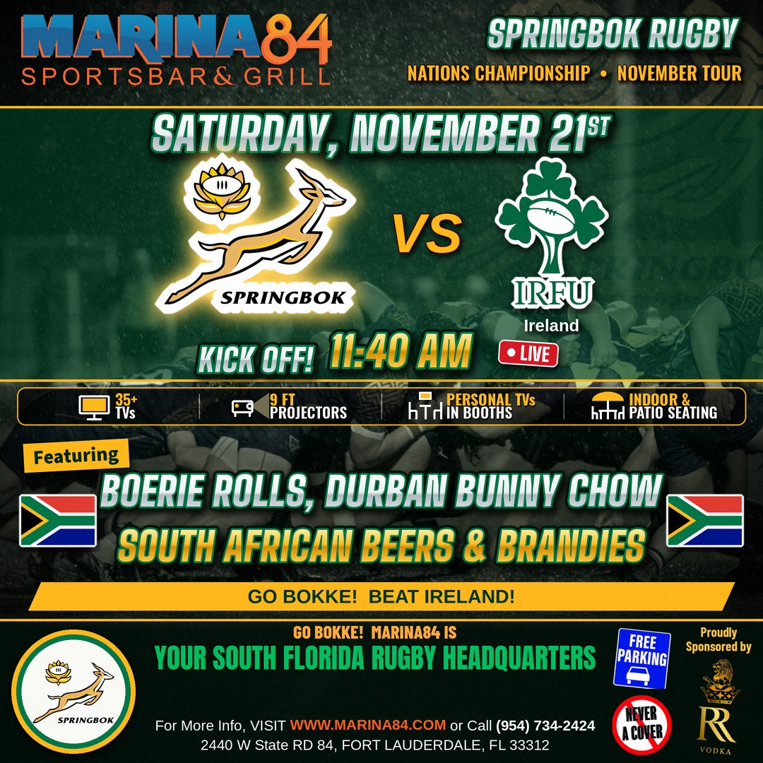 Springboks vs Ireland rugby, Saturday November 21, live kickoff 11:40 AM